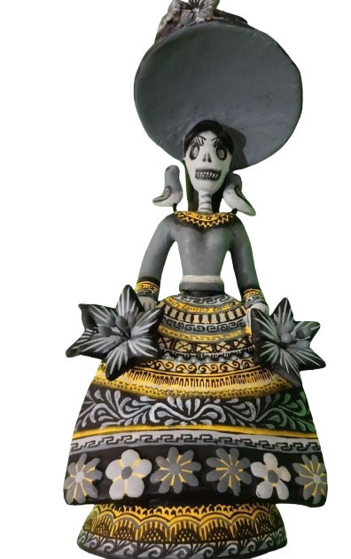 Artesanía de barro policromado -catrina